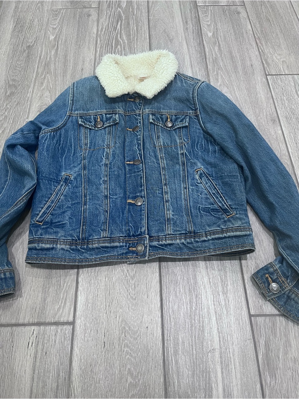 Cat & Jack Blue Denim Jacket with Cream Sherpa Collar